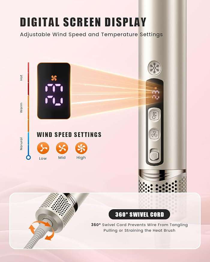 Tqcir 8-in-1 Professional Hot Air Styler&Hair Dryer Brush, Powerful Multi-Styler with Auto-Wrap Curler with Storage Case, Fast Drying Curling Straightening Volumizing Without Heat Damage(Gold) - Image 3