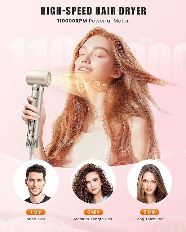 Tqcir 8-in-1 Professional Hot Air Styler&Hair Dryer Brush, Powerful Multi-Styler with Auto-Wrap Curler with Storage Case, Fast Drying Curling Straightening Volumizing Without Heat Damage(Gold) - Image 6