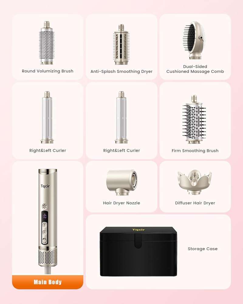 Tqcir 8-in-1 Professional Hot Air Styler&Hair Dryer Brush, Powerful Multi-Styler with Auto-Wrap Curler with Storage Case, Fast Drying Curling Straightening Volumizing Without Heat Damage(Gold) - Image 8