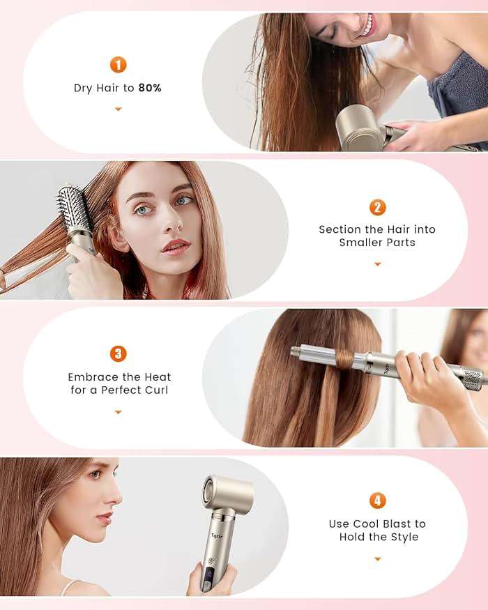 Tqcir 8-in-1 Professional Hot Air Styler&Hair Dryer Brush, Powerful Multi-Styler with Auto-Wrap Curler with Storage Case, Fast Drying Curling Straightening Volumizing Without Heat Damage(Gold) - Image 9