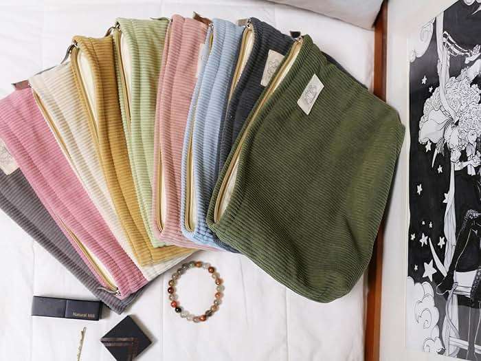 HAPPYHEIDI Corduroy Makeup Bag with Compartment Cosmetic Toiletry Travel Pouch, Make Up Accessory Organizer, Zipper Closure, Canvas Lined - Image 6