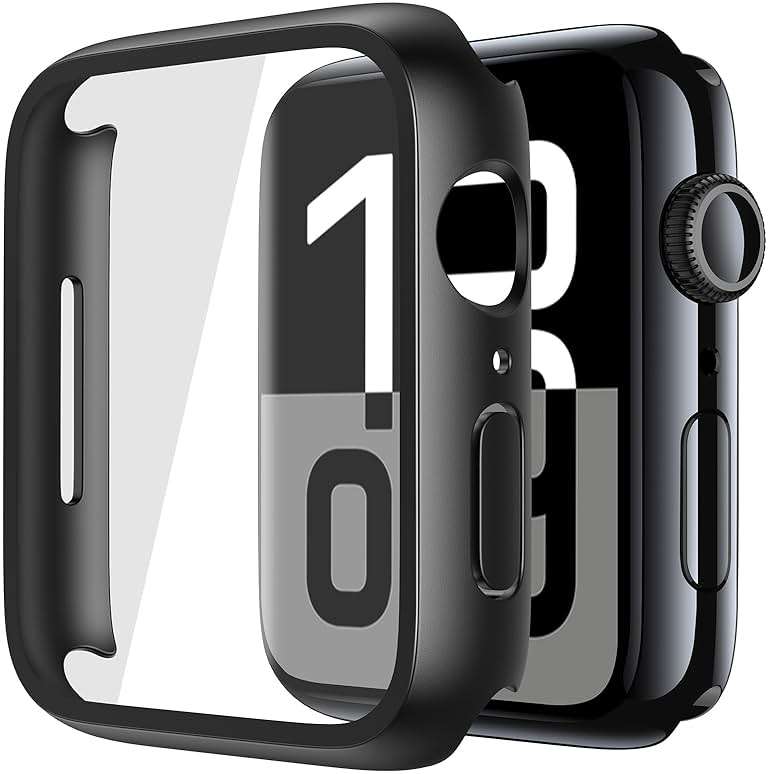 Misxi 2 Pack Tempered Glass Case Compatible for Apple Watch Series 11 (2025) Series 10 46mm, Screen Protector Cover for iWatch, Black - Image 1