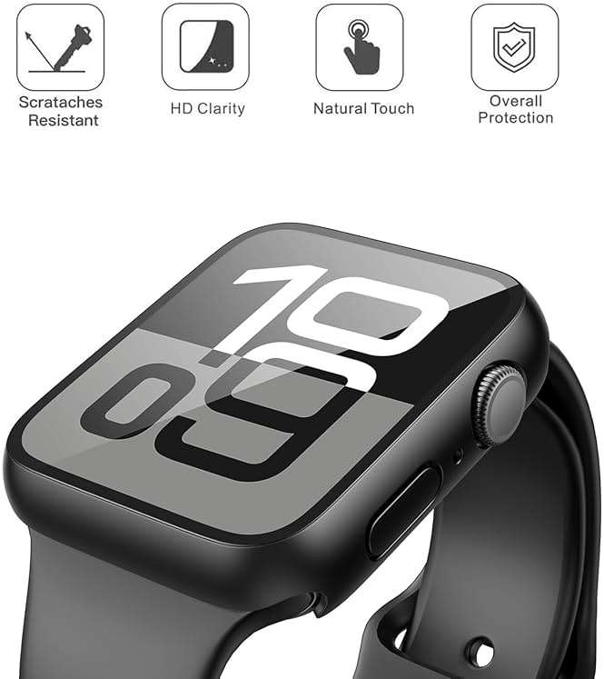 Misxi 2 Pack Tempered Glass Case Compatible for Apple Watch Series 11 (2025) Series 10 46mm, Screen Protector Cover for iWatch, Black - Image 2