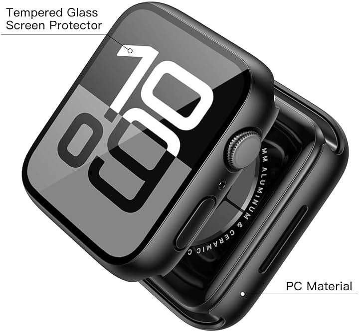 Misxi 2 Pack Tempered Glass Case Compatible for Apple Watch Series 11 (2025) Series 10 46mm, Screen Protector Cover for iWatch, Black - Image 3