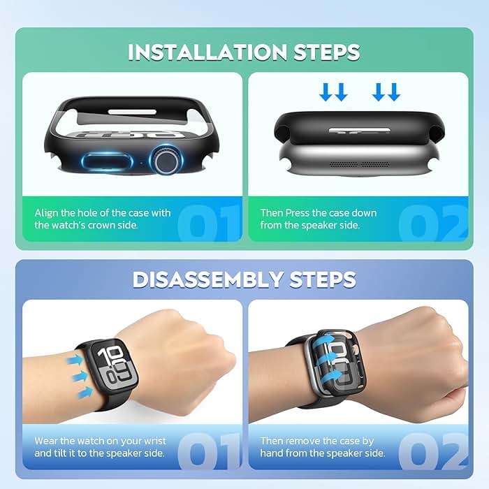 Misxi 2 Pack Tempered Glass Case Compatible for Apple Watch Series 11 (2025) Series 10 46mm, Screen Protector Cover for iWatch, Black - Image 6
