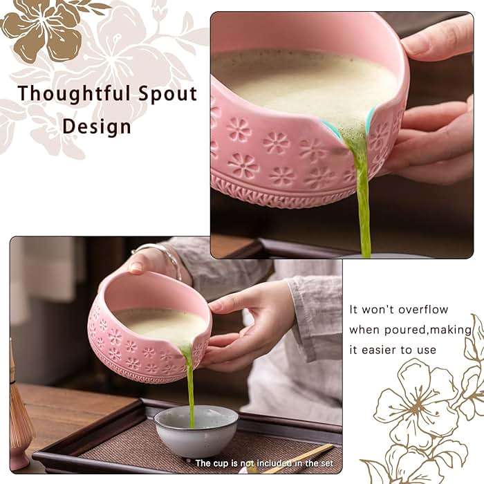 Buucup Matcha Whisk Set, Ceramic Matcha Kit Set Includes Matcha Bowl, Matcha Whisk and Holder, Bamboo Scoop, Scoop Rest, Sifter and Tea Towel - 7 Pcs Matcha Kit for Matcha Lovers (Pink) - Image 4