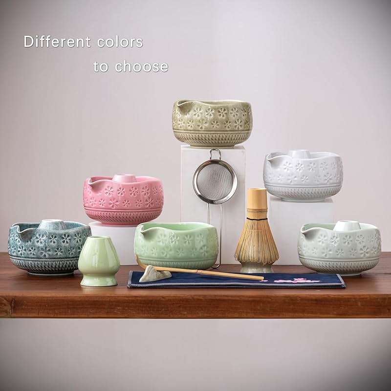 Buucup Matcha Whisk Set, Ceramic Matcha Kit Set Includes Matcha Bowl, Matcha Whisk and Holder, Bamboo Scoop, Scoop Rest, Sifter and Tea Towel - 7 Pcs Matcha Kit for Matcha Lovers (Pink) - Image 8