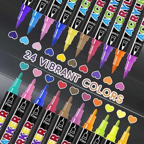 MoiNubone 24 Colors Dual Tip Acrylic Paint Markers, Premium Acrylic Marker Paint Pens for Rock Painting, Canvas, Stone, Wood, Glass, Coloring, Easter Basket Stuffers, DIY Crafts & Art Supplies - Image 3