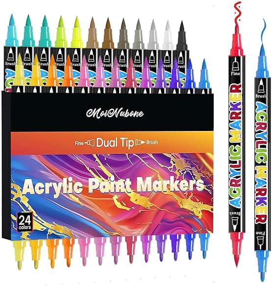MoiNubone 24 Colors Dual Tip Acrylic Paint Markers, Premium Acrylic Marker Paint Pens for Rock Painting, Canvas, Stone, Wood, Glass, Coloring, Easter Basket Stuffers, DIY Crafts & Art Supplies - Image 8