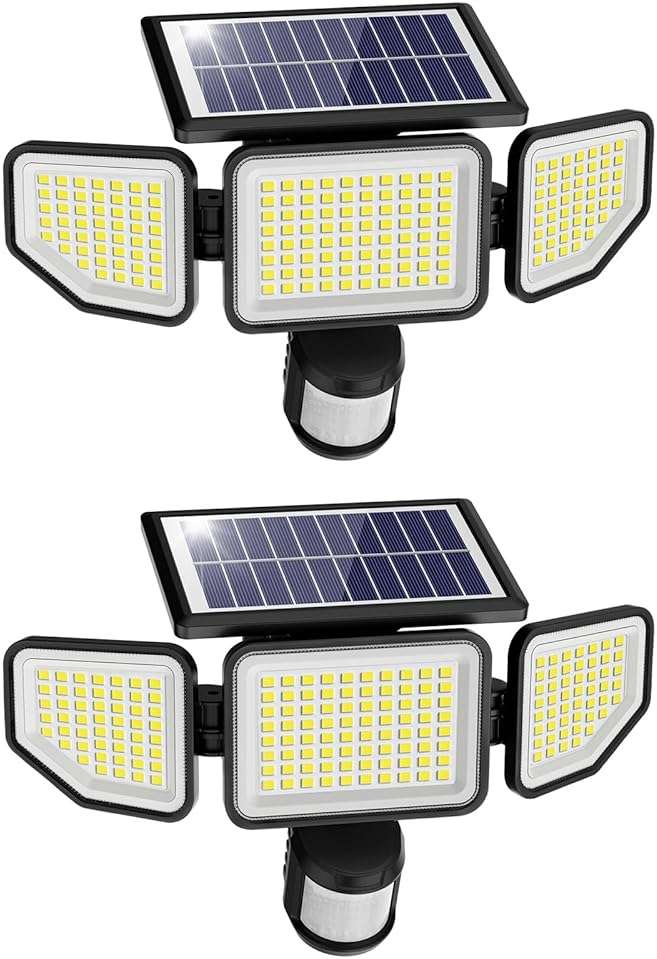 Onforu 4500LM Solar Lights Outdoor, 3 Heads Security Lights with Remote Control, IP65 Waterproof Motion Sensor Lights, 3 Modes Flood Lights for Wall, Porch, Yard, Outside, 2 Pack - Image 1