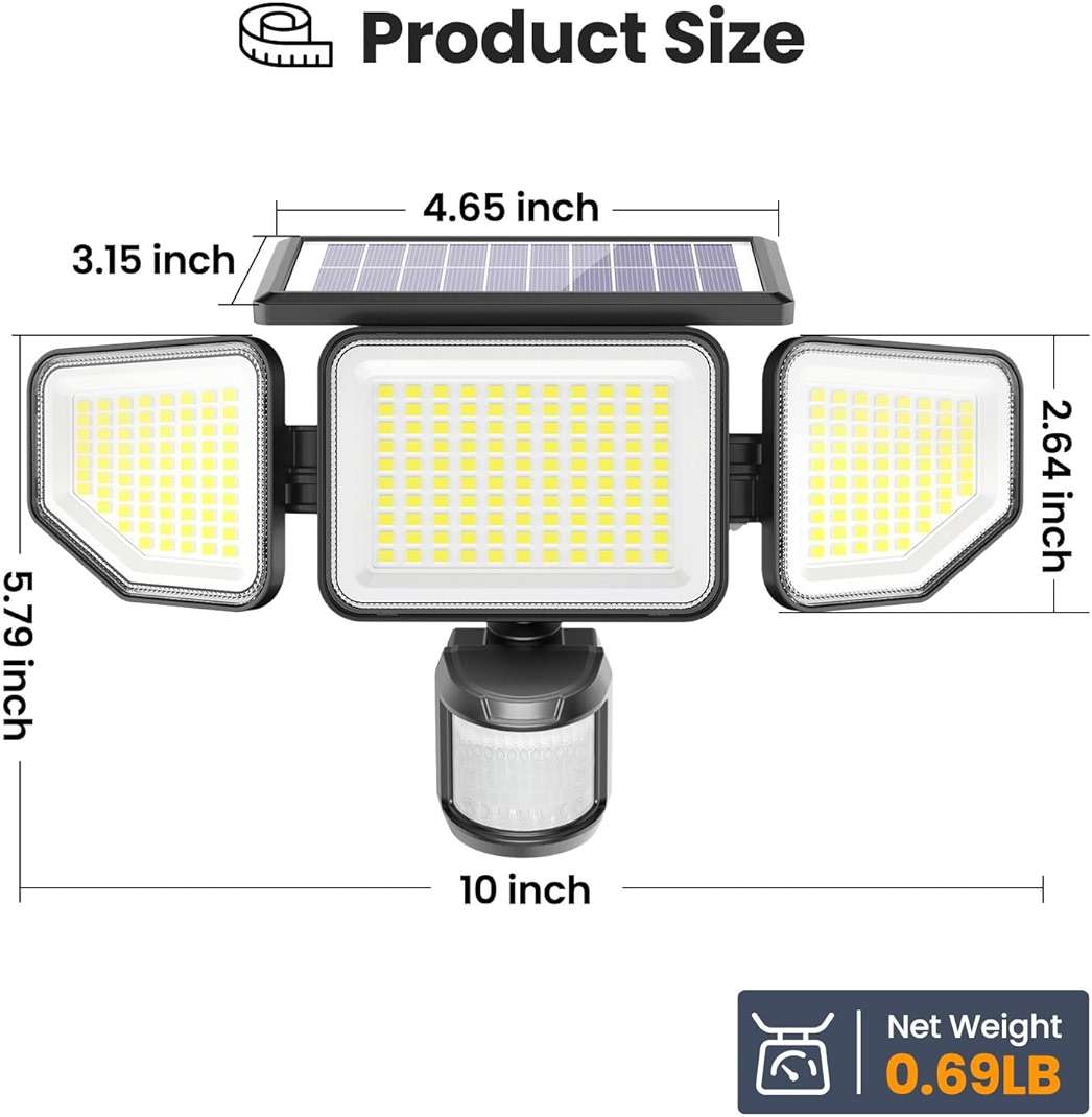 Onforu 4500LM Solar Lights Outdoor, 3 Heads Security Lights with Remote Control, IP65 Waterproof Motion Sensor Lights, 3 Modes Flood Lights for Wall, Porch, Yard, Outside, 2 Pack - Image 5