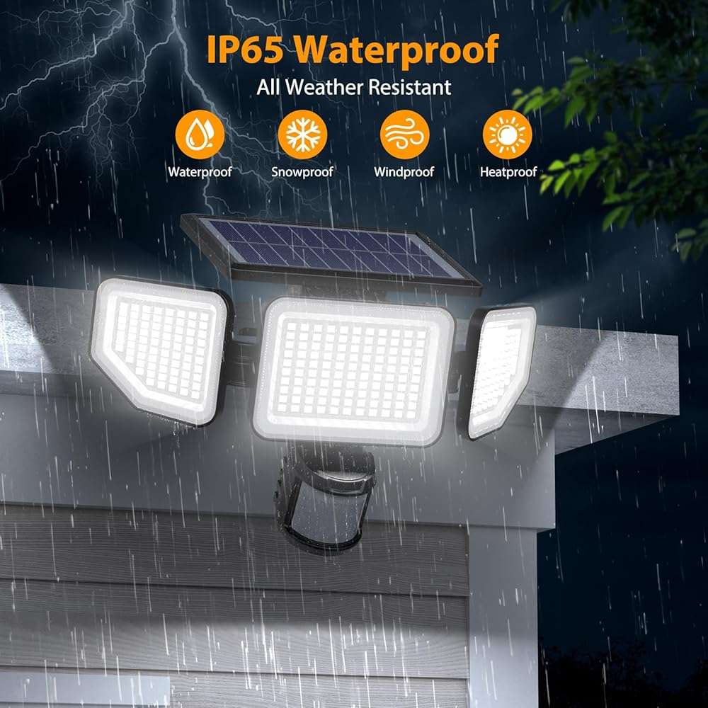 Onforu 4500LM Solar Lights Outdoor, 3 Heads Security Lights with Remote Control, IP65 Waterproof Motion Sensor Lights, 3 Modes Flood Lights for Wall, Porch, Yard, Outside, 2 Pack - Image 7