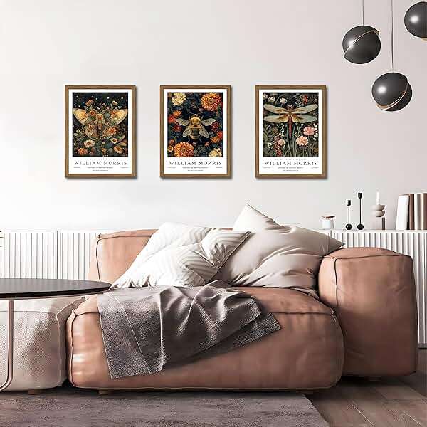 Wood Frame William Morris Wall Art Set of 3, Vintage Animal Bee Butterfly Dragonfly Posters Prints, Botanical Nature Flower Canvas Wall Decor Paintings for Living Room Bedroom Bathroom 12x16In Framed - Image 2