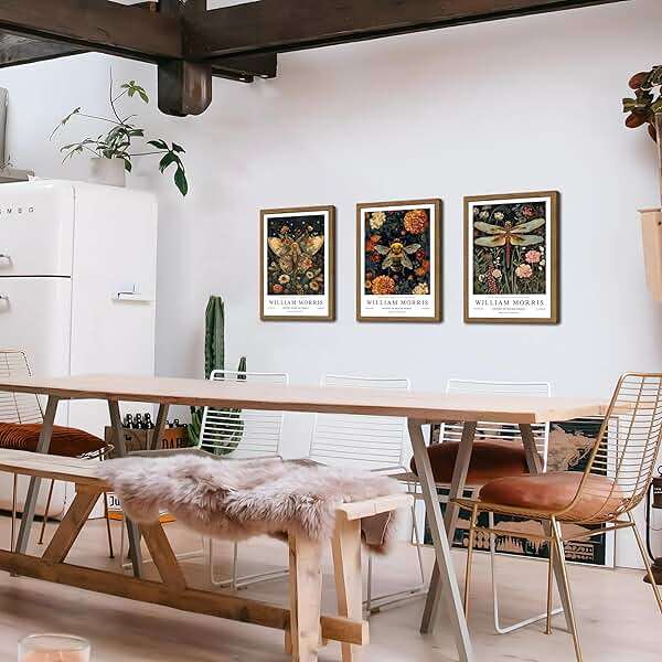 Wood Frame William Morris Wall Art Set of 3, Vintage Animal Bee Butterfly Dragonfly Posters Prints, Botanical Nature Flower Canvas Wall Decor Paintings for Living Room Bedroom Bathroom 12x16In Framed - Image 7
