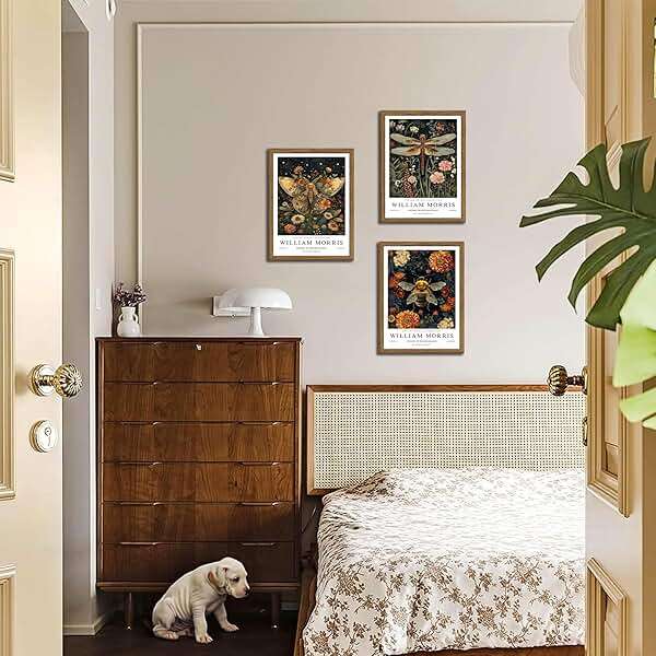 Wood Frame William Morris Wall Art Set of 3, Vintage Animal Bee Butterfly Dragonfly Posters Prints, Botanical Nature Flower Canvas Wall Decor Paintings for Living Room Bedroom Bathroom 12x16In Framed - Image 8