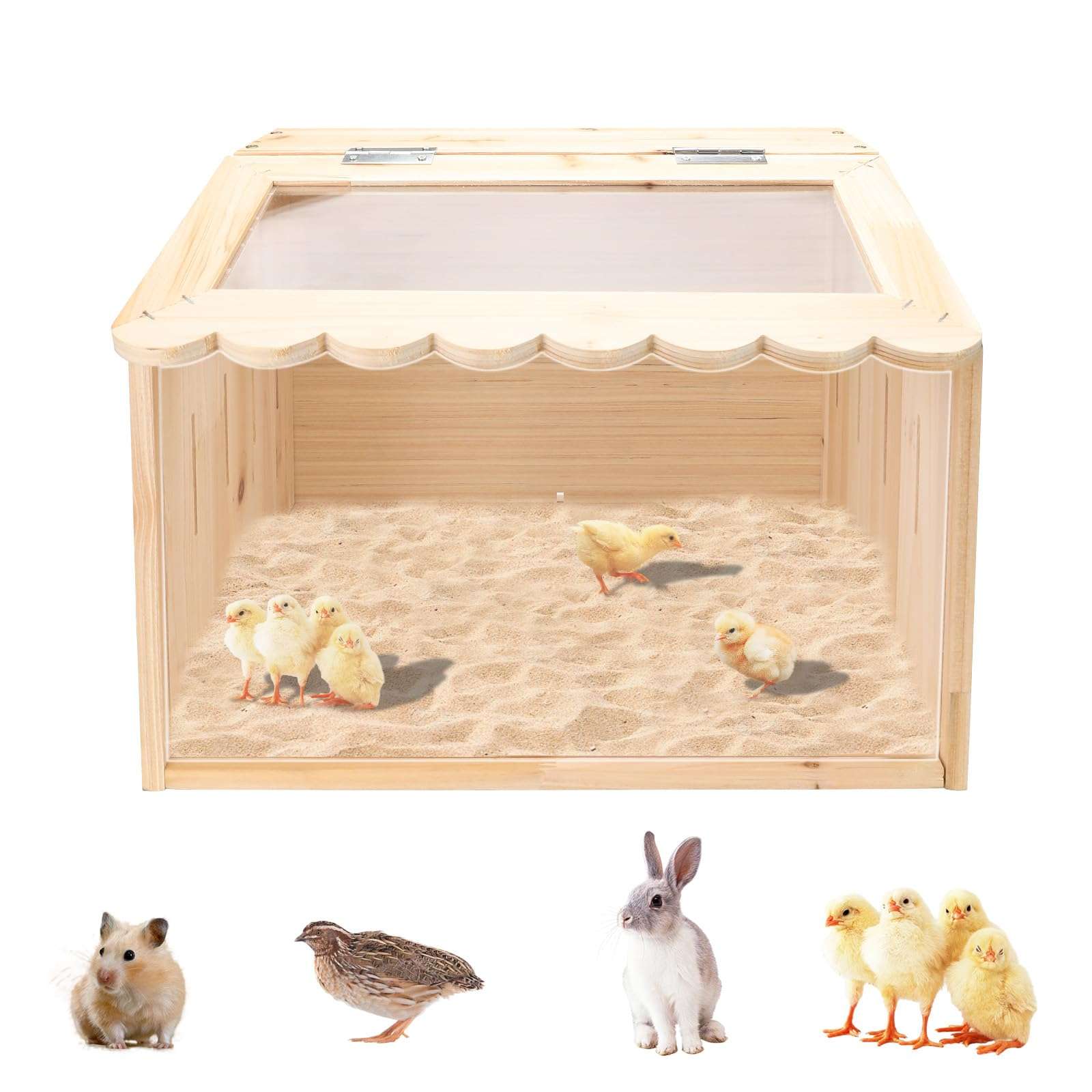 Chicken Brooder Box, Large Wooden Brooder Box for Chicks, Chick Brooder Baby Chicken Supplies, Animal Playpen with Top for Chickens, Ducks, Quails, Hamsters (15.7''*11.8''*11.8'') - Image 1