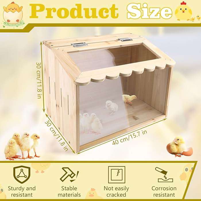 Chicken Brooder Box, Large Wooden Brooder Box for Chicks, Chick Brooder Baby Chicken Supplies, Animal Playpen with Top for Chickens, Ducks, Quails, Hamsters (15.7''*11.8''*11.8'') - Image 2