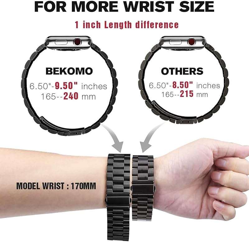 Bekomo Compatible with Apple Watch Band 49mm 46mm 44mm 45mm 42mm 40mm 38mm 41mm, Stainless Steel iWatch Bands with 2 Pack Tempered Glass Case for Series 11/10/9/Ultra 3 2/8/7/6/5/4/3/2/1/SE for Men - Image 2