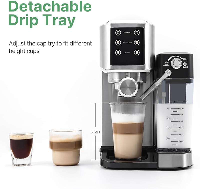 URintells Cuising Espresso Machine 20 Bar, Touchscreen Espresso Maker with Automatic Milk Frother for Cappuccino Latte, Expresso Coffee Machine for Home with Dual Heating System and Dual Pump - Image 8