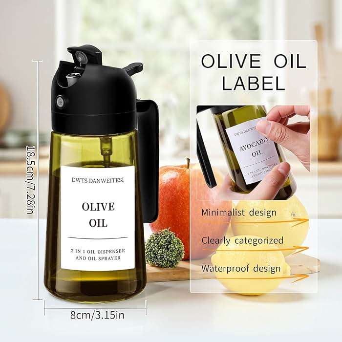 DWTS DANWEITESI Oil Sprayer for Cooking 2pcs,2 in 1 Oil Dispenser and Oil Sprayer Kitchen Gadgets,16oz Dark Green Glass Oil Spray Bottle(Light Blockage),Perfect Kitchen Accessories - Image 3