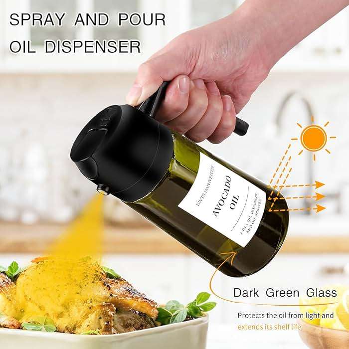 DWTS DANWEITESI Oil Sprayer for Cooking 2pcs,2 in 1 Oil Dispenser and Oil Sprayer Kitchen Gadgets,16oz Dark Green Glass Oil Spray Bottle(Light Blockage),Perfect Kitchen Accessories - Image 4