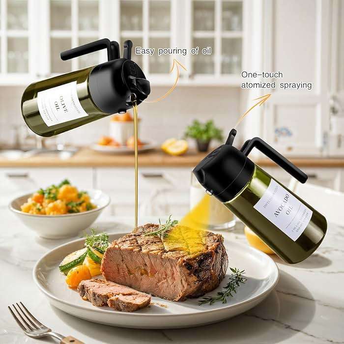 DWTS DANWEITESI Oil Sprayer for Cooking 2pcs,2 in 1 Oil Dispenser and Oil Sprayer Kitchen Gadgets,16oz Dark Green Glass Oil Spray Bottle(Light Blockage),Perfect Kitchen Accessories - Image 5