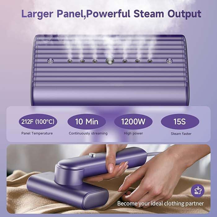 Travel Portable Steamer for clothes - Handheld Steamer for Fabric Clothing Wrinkles, 15s Fast Heat-up Rotary Garment Steamer, 1200W Light Mini Steam Iron for Home, Office and Travel (Purple) - Image 3