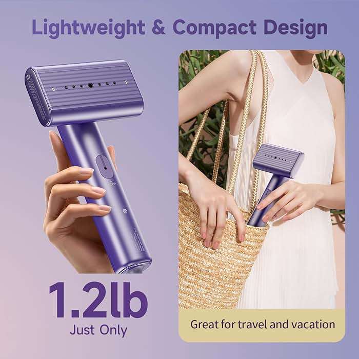 Travel Portable Steamer for clothes - Handheld Steamer for Fabric Clothing Wrinkles, 15s Fast Heat-up Rotary Garment Steamer, 1200W Light Mini Steam Iron for Home, Office and Travel (Purple) - Image 5