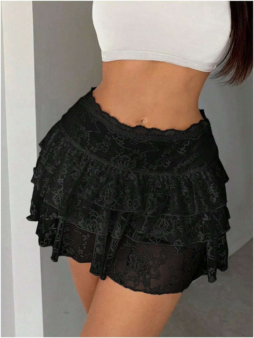 BEAUDRM Women's Y2K Lace Ruffle Skirt Going Out Party Rave Club Date Night Mini Skirts - Image 5