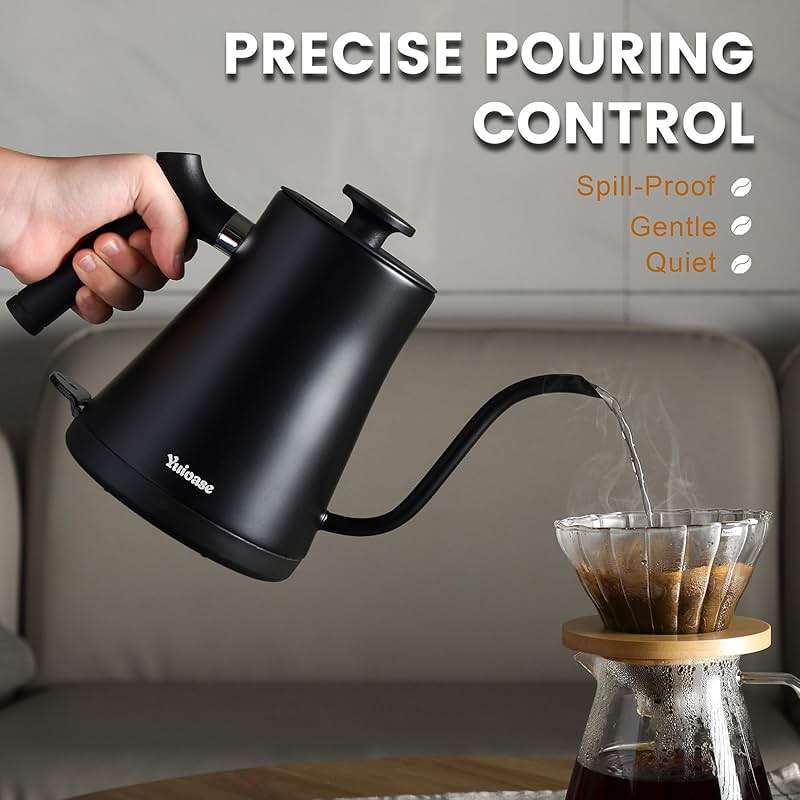 Electric Gooseneck Kettle, 304 Stainless Steel Coffee Kettle, Auto Shutoff Anti-dry Protection, Classic Pour-over Coffee & Tea,Matte Black 1.0L-1200W Fast Boiling Water Boiler by YUIOASE - Image 4