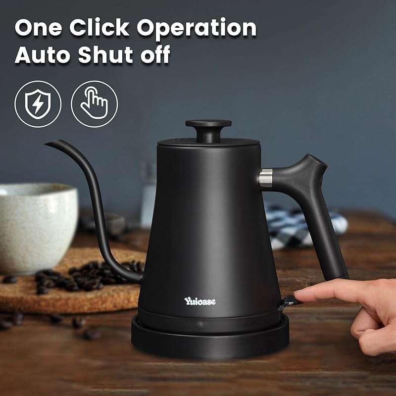 Electric Gooseneck Kettle, 304 Stainless Steel Coffee Kettle, Auto Shutoff Anti-dry Protection, Classic Pour-over Coffee & Tea,Matte Black 1.0L-1200W Fast Boiling Water Boiler by YUIOASE - Image 5