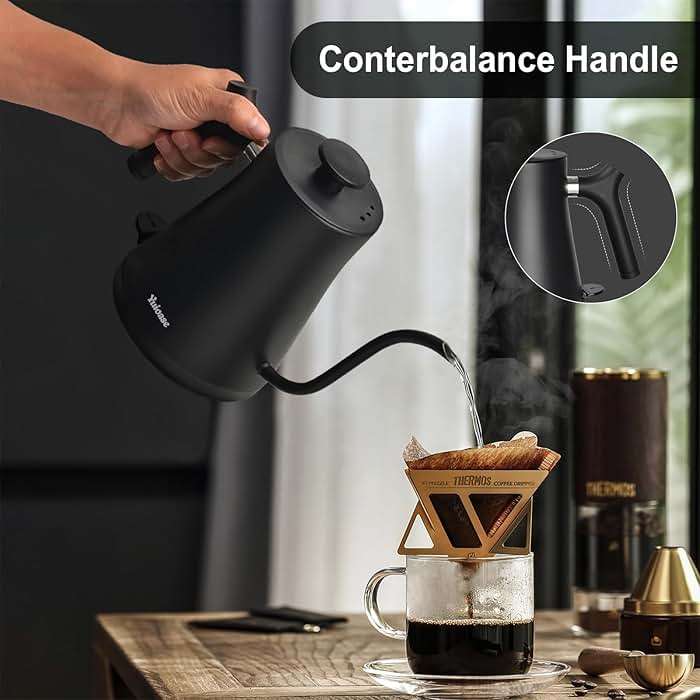 Electric Gooseneck Kettle, 304 Stainless Steel Coffee Kettle, Auto Shutoff Anti-dry Protection, Classic Pour-over Coffee & Tea,Matte Black 1.0L-1200W Fast Boiling Water Boiler by YUIOASE - Image 7