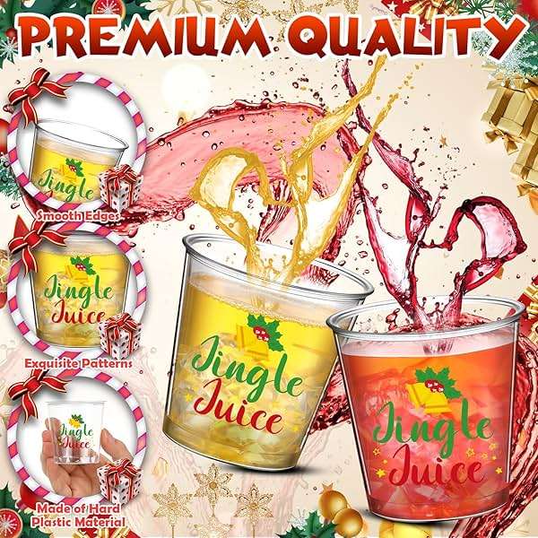 Nuogo 100 Pcs Disposable Christmas Glasses, 2.87oz Plastic Clear Holiday Glasses Mini Cups for Christmas New Year Party Gift Supplies(Jingle Juice) - Image 4