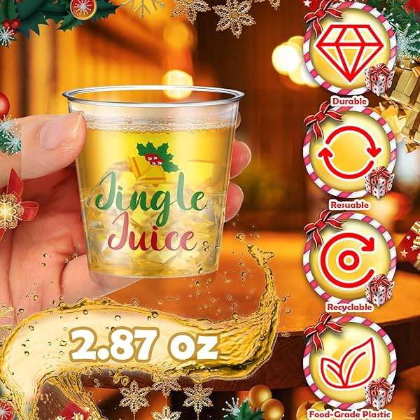 Nuogo 100 Pcs Disposable Christmas Glasses, 2.87oz Plastic Clear Holiday Glasses Mini Cups for Christmas New Year Party Gift Supplies(Jingle Juice) - Image 5