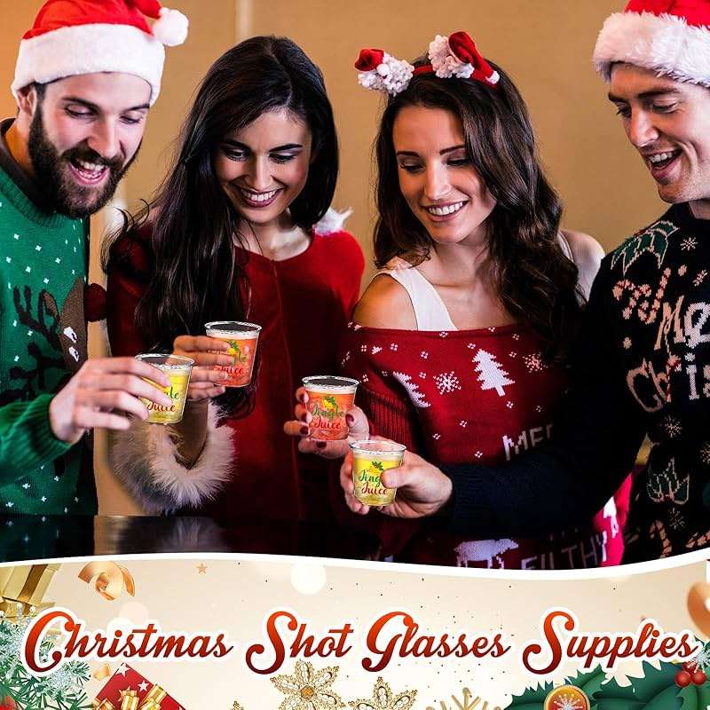 Nuogo 100 Pcs Disposable Christmas Glasses, 2.87oz Plastic Clear Holiday Glasses Mini Cups for Christmas New Year Party Gift Supplies(Jingle Juice) - Image 6