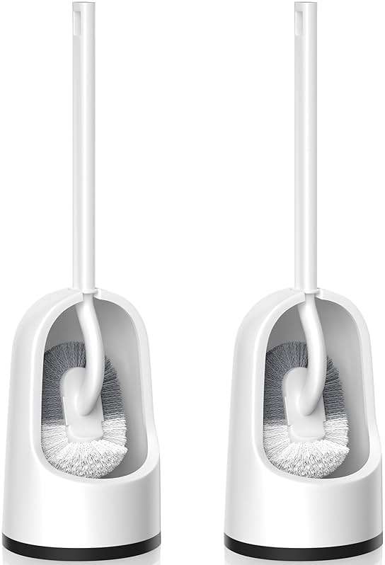 Toilet Brush, 2 Pack Toilet Brush and Holder Set with Durable Curved BristlesToilet Scrubber, Toilet Bowl Brush with Extra Long Handle,Toilet Cleaner with Caddy for Bathroom Deep Cleaning (2, White) - Image 1