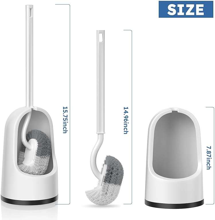 Toilet Brush, 2 Pack Toilet Brush and Holder Set with Durable Curved BristlesToilet Scrubber, Toilet Bowl Brush with Extra Long Handle,Toilet Cleaner with Caddy for Bathroom Deep Cleaning (2, White) - Image 2