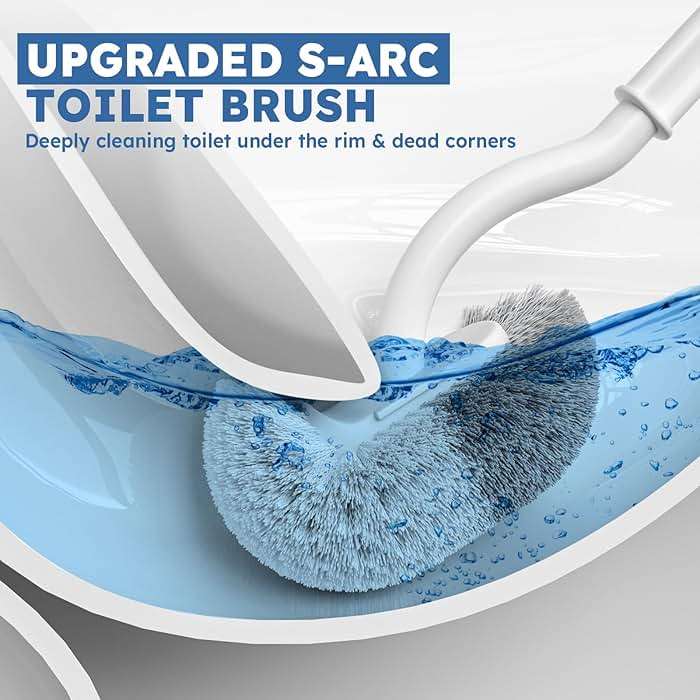 Toilet Brush, 2 Pack Toilet Brush and Holder Set with Durable Curved BristlesToilet Scrubber, Toilet Bowl Brush with Extra Long Handle,Toilet Cleaner with Caddy for Bathroom Deep Cleaning (2, White) - Image 3