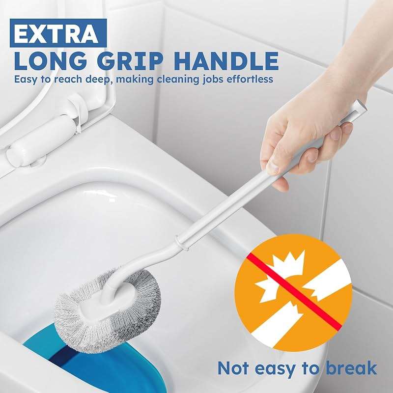 Toilet Brush, 2 Pack Toilet Brush and Holder Set with Durable Curved BristlesToilet Scrubber, Toilet Bowl Brush with Extra Long Handle,Toilet Cleaner with Caddy for Bathroom Deep Cleaning (2, White) - Image 5