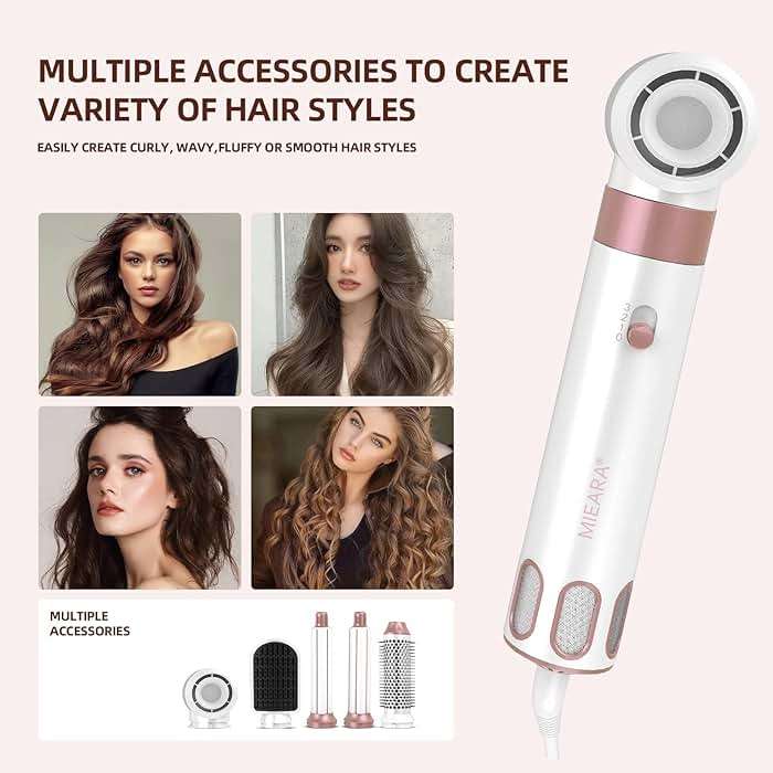 MIEARA 5 in 1 Hair Styler, Blow Dryer Brush, Hot Curling Brush, Air Styler, Straightener Brush, Hair Curler, Hair Styling Tools for Volumizing & Styling for Women Travel - Image 6