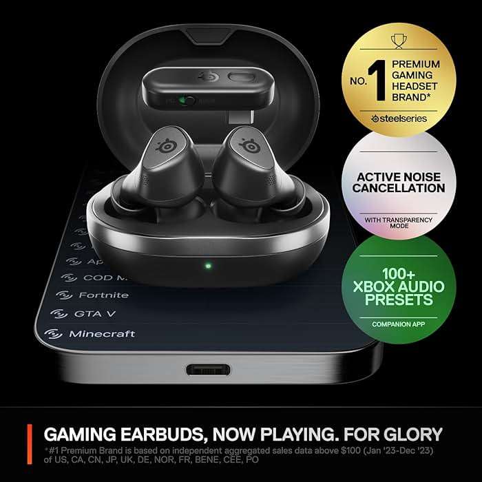 SteelSeries Arctis GameBuds for Xbox/PC/PS5/Switch/Mobile — Quick-Switch 2.4GHz+Bluetooth 5.3 — Active Noise Cancelling — Mobile App — Water Resistant IP55 — 40H Battery with Qi Charging Case - Black - Image 3