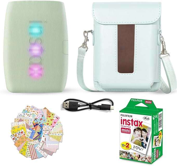 Fujifilm Instax Mini Link 3 Smartphone Printer Sage Green + Fuji Film Value Pack (20 Sheets)+ Shutter Accessories Bundle, Incl. Protective Case, 20 Sticker Frames, USB Type C Cable - Image 1