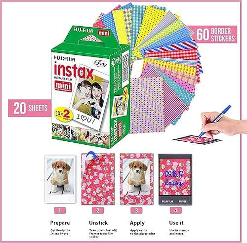 Fujifilm Instax Mini Link 3 Smartphone Printer Sage Green + Fuji Film Value Pack (20 Sheets)+ Shutter Accessories Bundle, Incl. Protective Case, 20 Sticker Frames, USB Type C Cable - Image 4
