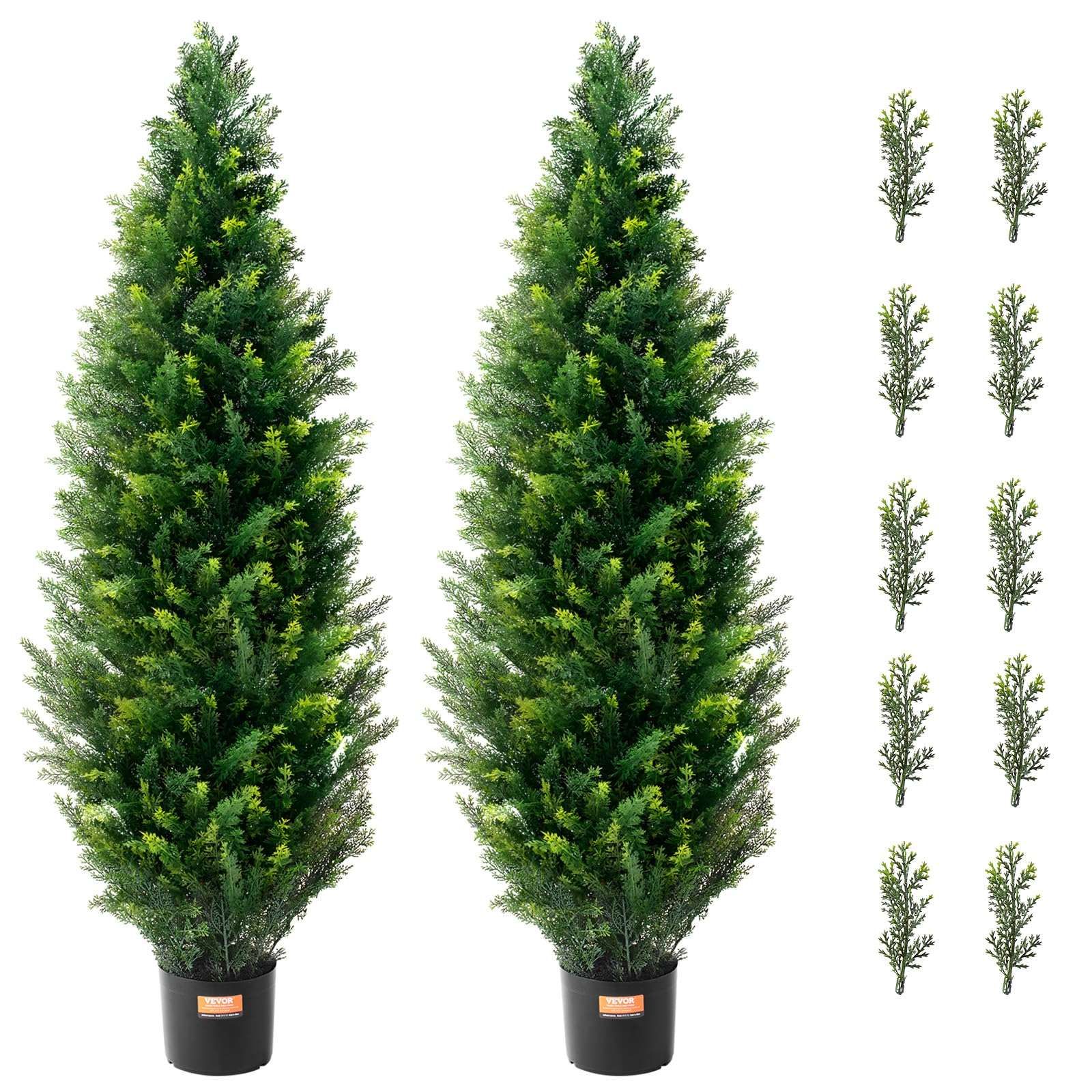 VEVOR Artificial Topiary Cedar Tree, 48 inch Tall (2 Pieces), with Extra Leaves & Pot Faux Evergreen Fake Pine Cypress Trees Plant, UV Rated Artificial Greenery Set for Home Decor Indoor/Outdoor - Image 1