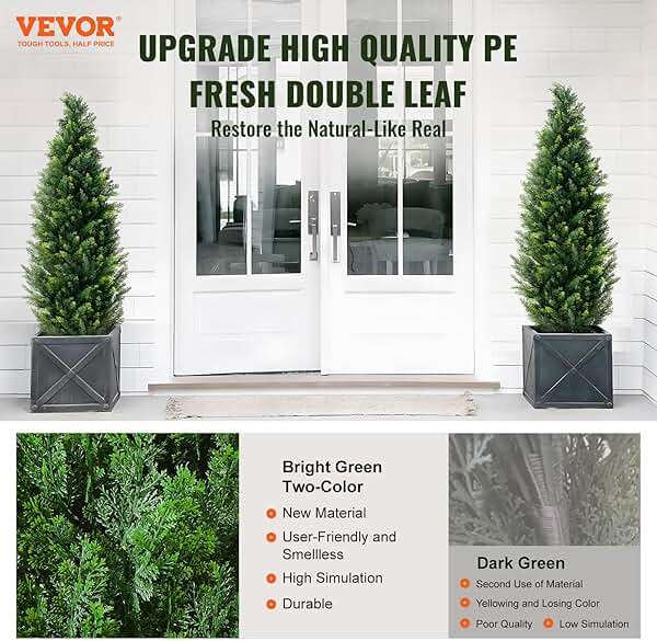 VEVOR Artificial Topiary Cedar Tree, 48 inch Tall (2 Pieces), with Extra Leaves & Pot Faux Evergreen Fake Pine Cypress Trees Plant, UV Rated Artificial Greenery Set for Home Decor Indoor/Outdoor - Image 4
