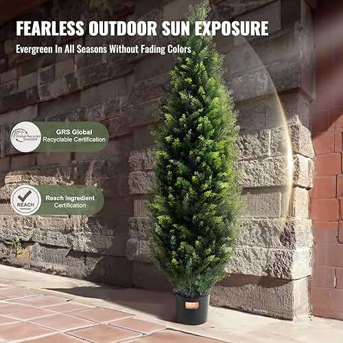 VEVOR Artificial Topiary Cedar Tree, 48 inch Tall (2 Pieces), with Extra Leaves & Pot Faux Evergreen Fake Pine Cypress Trees Plant, UV Rated Artificial Greenery Set for Home Decor Indoor/Outdoor - Image 6