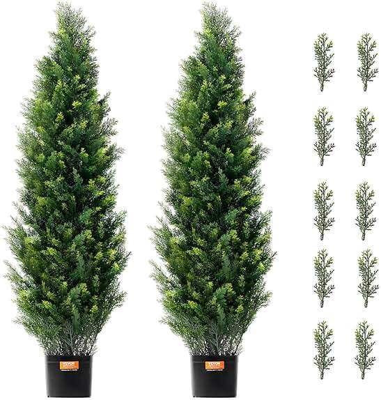 VEVOR Artificial Topiary Cedar Tree, 48 inch Tall (2 Pieces), with Extra Leaves & Pot Faux Evergreen Fake Pine Cypress Trees Plant, UV Rated Artificial Greenery Set for Home Decor Indoor/Outdoor - Image 10