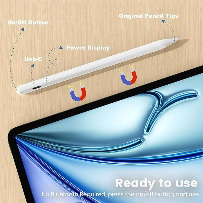 Penlike Pencil for Apple iPad A16 10th, Fast Charge Stylus Pen for 2026-2018 iPad A16/11-6th, Air 11"/13" M4/M3/M2/5th-3rd, Pro 13/11/M4/12.9, Mini A17 Pro/6/5th Palm Rejection Tilt Sensitivity - Image 5