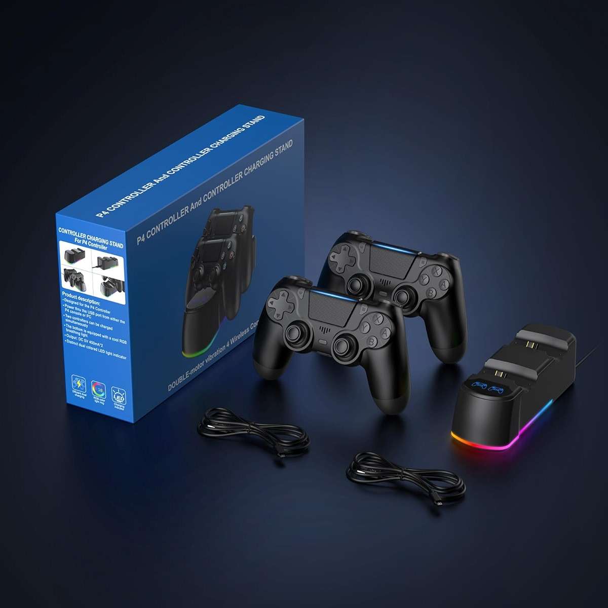 Fisherg 2 Pack Controllers with Charging Dock Station for PS4 Controller, Wireless Controller Compatible with PS4/Pro/Slim Consoles, with LED Charging Dock, Black - Image 7