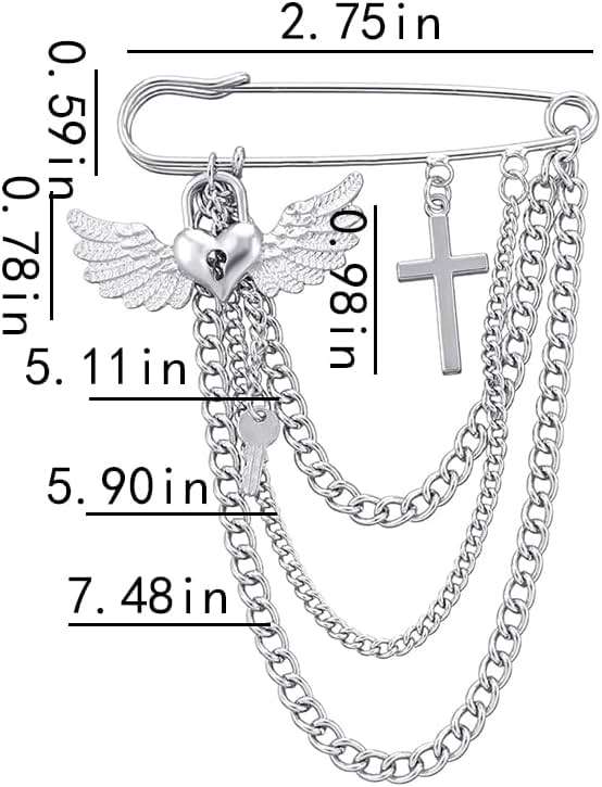 Safety Pin Brooch with Hanging Chains Charms Decorative Punk Goth Collar Brooches Pin for Sweater Dress Skirt Tie Pins Emo Pins - Image 2